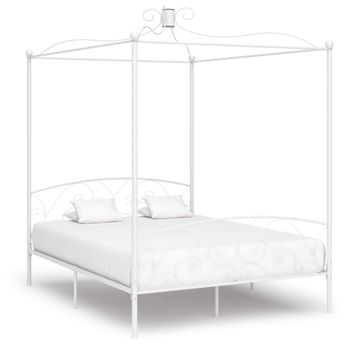 Cama Matrimonial | Cama Para Adultos | Estructura De Cama Con Dosel Metal Blanco 160x200 Cm Cfw771666