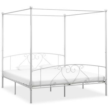 Cama Matrimonial | Cama Para Adultos | Estructura De Cama Con Dosel Metal Blanco 200x200 Cm Cfw907740