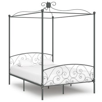 Cama Matrimonial | Cama Para Adultos | Estructura De Cama Con Dosel Metal Gris 120x200 Cm Cfw574748