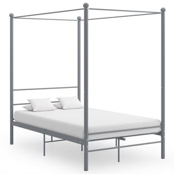 Cama Matrimonial | Cama Para Adultos | Estructura De Cama Con Dosel Metal Gris 120x200 Cm Cfw684811