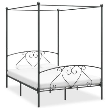 Cama Matrimonial | Cama Para Adultos | Estructura De Cama Con Dosel Metal Gris 140x200 Cm Cfw812843