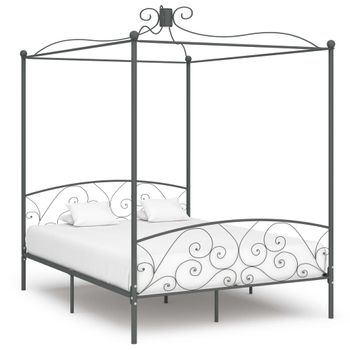 Cama Matrimonial | Cama Para Adultos | Estructura De Cama Con Dosel Metal Gris 160x200 Cm Cfw552984