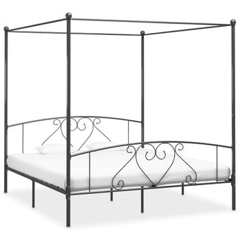 Cama Matrimonial | Cama Para Adultos | Estructura De Cama Con Dosel Metal Gris 180x200 Cm Cfw558573