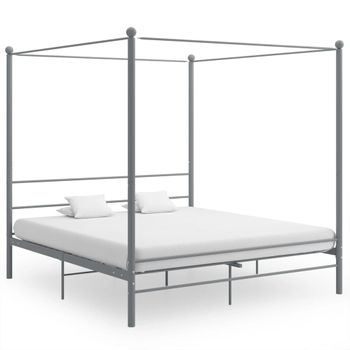 Cama Matrimonial | Cama Para Adultos | Estructura De Cama Con Dosel Metal Gris 180x200 Cm Cfw870853