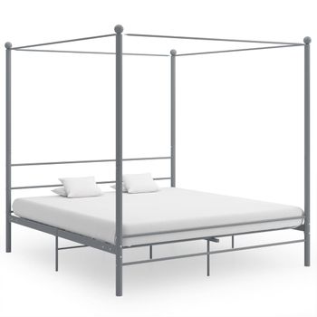 Cama Matrimonial | Cama Para Adultos | Estructura De Cama Con Dosel Metal Gris 200x200 Cm Cfw327644