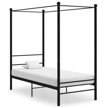 Cama Individual | Cama Para Adultos | Estructura De Cama Con Dosel Metal Negro 100x200 Cm Cfw695023