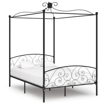 Cama Matrimonial | Cama Para Adultos | Estructura De Cama Con Dosel Metal Negro 120x200 Cm Cfw126214