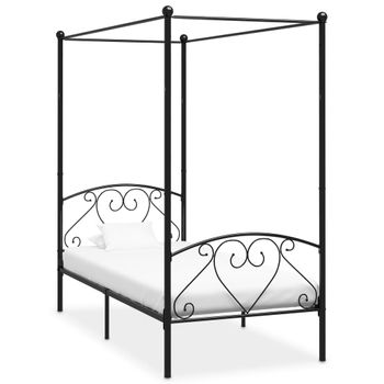 Cama Matrimonial | Cama Para Adultos | Estructura De Cama Con Dosel Metal Negro 120x200 Cm Cfw372332