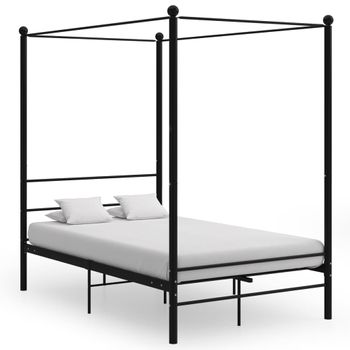 Cama Matrimonial | Cama Para Adultos | Estructura De Cama Con Dosel Metal Negro 140x200 Cm Cfw683330