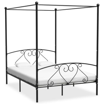 Cama Matrimonial | Cama Para Adultos | Estructura De Cama Con Dosel Metal Negro 140x200 Cm Cfw751695