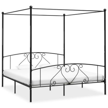 Cama Matrimonial | Cama Para Adultos | Estructura De Cama Con Dosel Metal Negro 180x200 Cm Cfw191378