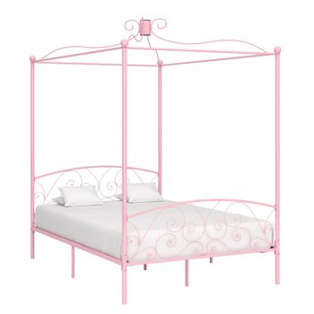 Cama Matrimonial | Cama Para Adultos | Estructura De Cama Con Dosel Metal Rosa 120x200 Cm Cfw506516