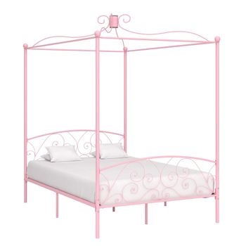 Cama Matrimonial | Cama Para Adultos | Estructura De Cama Con Dosel Metal Rosa 140x200 Cm Cfw571673