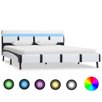 Cama Matrimonial | Cama Para Adultos | Estructura De Cama Con Led Cuero Sintético Blanco 120x200 Cm Cfw121780