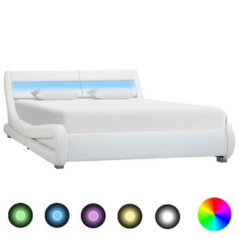 Cama Matrimonial | Cama Para Adultos | Estructura De Cama Con Led Cuero Sintético Blanco 140x200 Cm Cfw157133