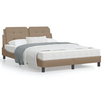 Cama Matrimonial | Cama Para Adultos | Estructura De Cama Con Led Cuero Sintético Capuchino 120x200 Cm Cfw61172