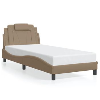 Cama Para Adulto | Cama Individual | Estructura De Cama Con Led Cuero Sintético Capuchino 90x190 Cm Cfw745736