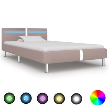 Cama Individual | Cama Para Adultos | Estructura De Cama Con Led Cuero Sintético Capuchino 90x200 Cm Cfw928818