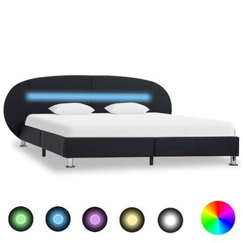 Cama Matrimonial | Cama Para Adultos | Estructura De Cama Con Led Cuero Sintético Negro 180x200 Cm Cfw137434