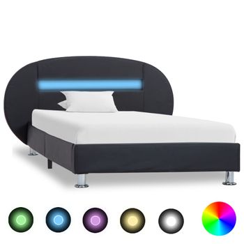 Cama Individual | Cama Para Adultos | Estructura De Cama Con Led Cuero Sintético Negro 90x200 Cm Cfw368778