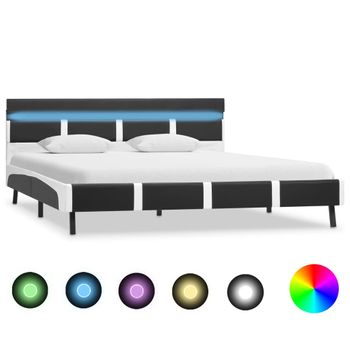 Cama Matrimonial | Cama Para Adultos | Estructura De Cama Con Led De Cuero Sintético Gris 140x200 Cm Cfw773810