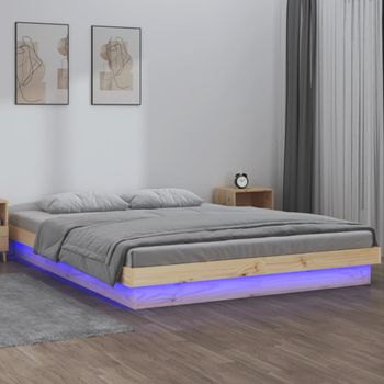 Cama Matrimonial | Cama Para Adultos | Estructura De Cama Con Led Madera Maciza 120x190 Cm Cfw572047