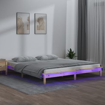 Cama Matrimonial | Cama Para Adultos | Estructura De Cama Con Led Madera Maciza 120x190 Cm Cfw561335