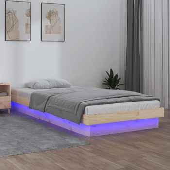 Cama Individual | Cama Para Adultos | Estructura De Cama Con Led Madera Maciza 90x190 Cm Cfw373216