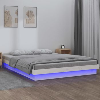 Cama Matrimonial | Cama Para Adultos | Estructura De Cama Con Led Madera Maciza Blanca 120x200 Cm Cfw269611