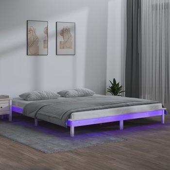 Cama Matrimonial | Cama Para Adultos | Estructura De Cama Con Led Madera Maciza Blanca 120x200 Cm Cfw315128