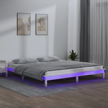 Cama Matrimonial | Cama Para Adultos | Estructura De Cama Con Led Madera Maciza Blanca 160x200 Cm Cfw742109