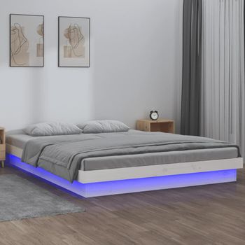 Cama Matrimonial | Cama Para Adultos | Estructura De Cama Con Led Madera Maciza Blanco 140x190 Cm Cfw458830