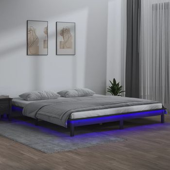 Cama Matrimonial | Cama Para Adultos | Estructura De Cama Con Led Madera Maciza Gris 120x200 Cm Cfw818645