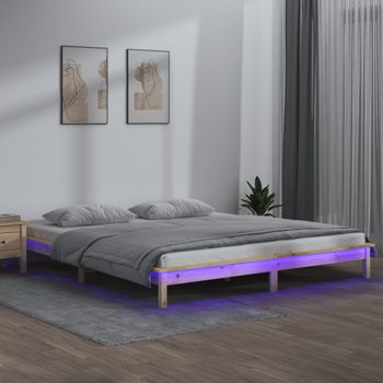 Cama Matrimonial | Cama Para Adultos | Estructura De Cama Con Led Madera Maciza King Size 150x200 Cm Cfw708680