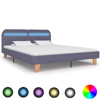 Cama Matrimonial | Cama Para Adultos | Estructura De Cama Con Led Tela Gris Claro 160x200 Cm Cfw146093