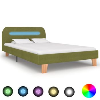 Cama Matrimonial | Cama Para Adultos | Estructura De Cama Con Led Tela Verde 120x200 Cm Cfw956780