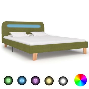 Cama Matrimonial | Cama Para Adultos | Estructura De Cama Con Led Tela Verde 140x200 Cm Cfw487601