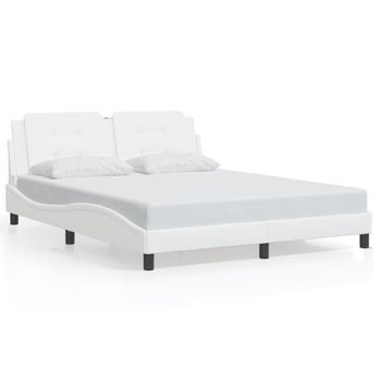 Cama Matrimonial | Cama Para Adultos | Estructura De Cama Con Luces Led Cuero Pe Blanco 160x200 Cm Cfw26831