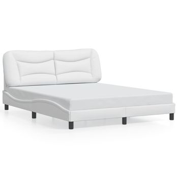 Cama Matrimonial | Cama Para Adultos | Estructura De Cama Con Luces Led Cuero Pe Blanco 160x200 Cm Cfw583151