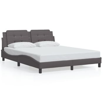 Cama Matrimonial | Cama Para Adultos | Estructura De Cama Con Luces Led Cuero Pe Gris 160x200 Cm Cfw37778