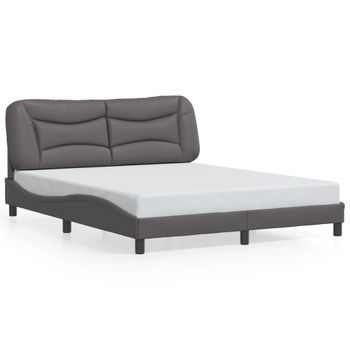 Cama Matrimonial | Cama Para Adultos | Estructura De Cama Con Luces Led Cuero Pe Gris 160x200 Cm Cfw463211