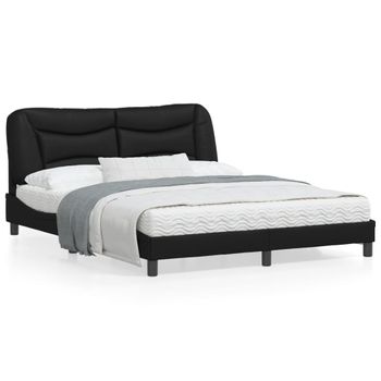 Cama Matrimonial | Cama Para Adultos | Estructura De Cama Con Luces Led Cuero Pe Negro 160x200 Cm Cfw957085