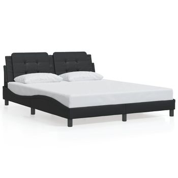 Cama Matrimonial | Cama Para Adultos | Estructura De Cama Con Luces Led Cuero Pe Negro 160x200 Cm Cfw72621