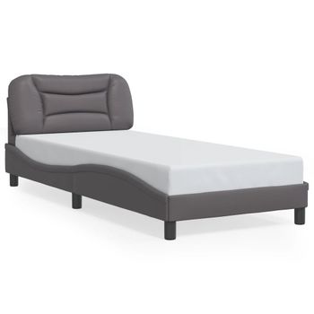 Cama Para Adulto | Cama Individual | Estructura De Cama Con Luces Led Cuero Sintético Gris 90x190 Cm Cfw252392