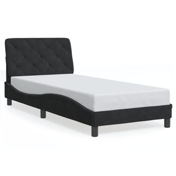 Cama Individual | Cama Para Adultos | Estructura De Cama Con Luces Led De Terciopelo Negro 90x190 Cm Cfw93225