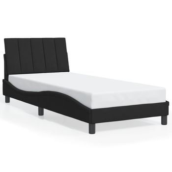 Cama Para Adulto | Cama Individual | Estructura De Cama Con Luces Led De Terciopelo Negro 90x190 Cm Cfw147875