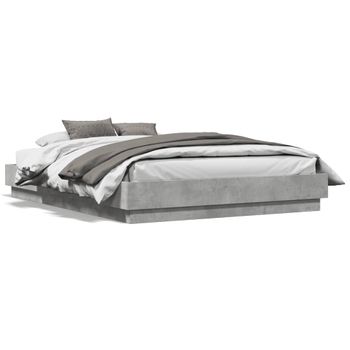 Cama Matrimonial | Cama Para Adultos | Estructura De Cama Con Luces Led Gris Hormigón 135x190 Cm Cfw817296