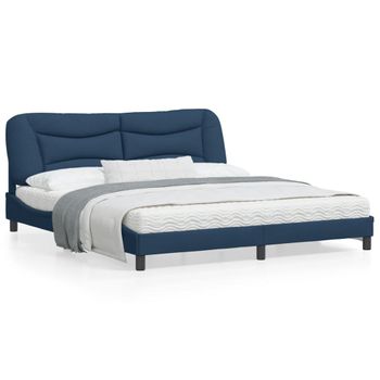 Cama Matrimonial | Cama Para Adultos | Estructura De Cama Con Luces Led Tela Azul 180x200 Cm Cfw385497