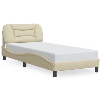 Cama Para Adulto | Cama Individual | Estructura De Cama Con Luces Led Tela Crema 90x200 Cm Cfw583029