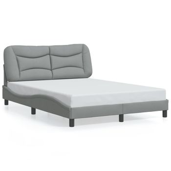 Cama Matrimonial | Cama Para Adultos | Estructura De Cama Con Luces Led Tela Gris Claro 140x190 Cm Cfw783659